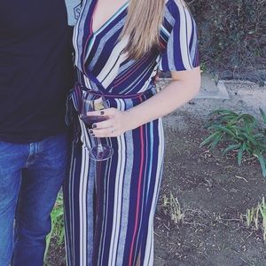 Striped Jumpsuit with side leg slits